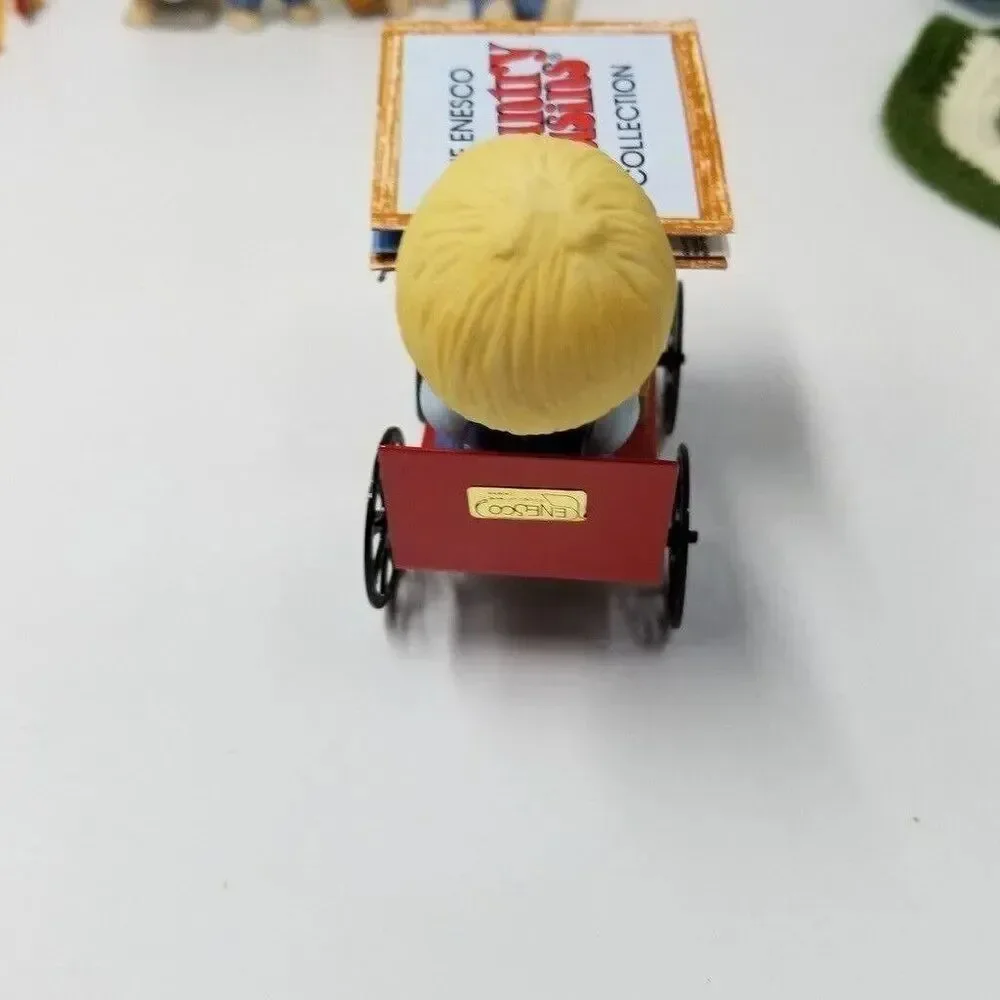 Vintage Enesco Scooter Go-Cart Metal Wood Brochure Country Cousins Figurine